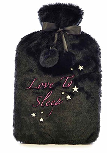 Kids Novelty Soft Brushed Fleece Covered Hotwater Bottle - Black