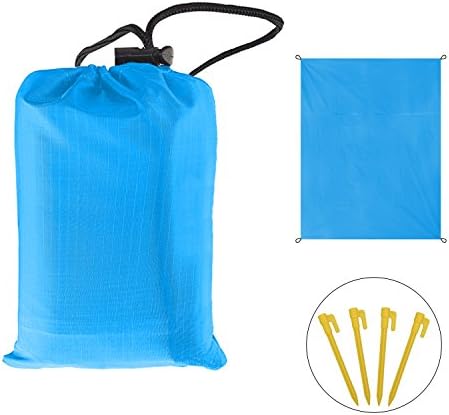 Picnic Blanket, Portable Pocket Camping Blanket with 4 Fixed Pegs, Waterproof Folding Outdoor Mat Suitable for Beach, Traveling, Hiking, Picnic, Climbing and Kinds of Activities£¨Blue 150 x 180cm