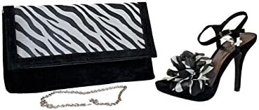 Lunar Faux Suede Stiletto High Heel Slingback Shoes with multicoloured rosette and Matching Clutch Hand Bag Set (Black, UK 5)