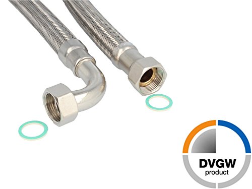 tecuro flex. Panzerschlauch IG x IG mit Bogen 90° - für Sanitär & Heizung (1/2 Zoll (DN 13) x 1000 mm)