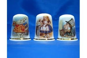 BIRCHCROFT CHINA Porcelain China Thimbles Set of Three - Alice in Wonderland