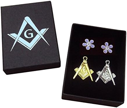Masonic 'G' Watch Fob & Pin Badge Set/Forget Me Not/Mens Gift + Embossed Gift Box