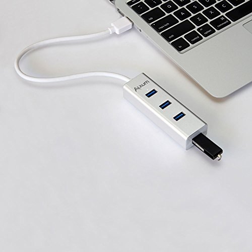 alxum Premium 4 Ports Unibody-Aluminium USB 3.0 Daten Hub mit Typ C Adapter Konverter, 1 ft Kabel Für MacBook, iMac, Macbook Pro Air, Mac mini, Oberfläche Pro Book, Lenovo Yoga und jeden PC (Silber) - 4