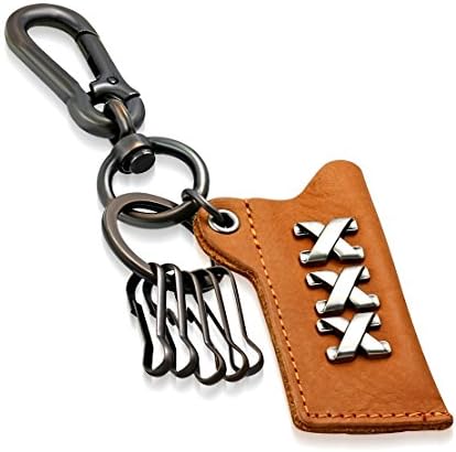 Fashion Alloy 2-Tone Row of Criss-Cross Stud Tag Multipurpose Removable Ring Valet Leather Biker Key Chain