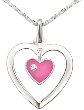 CLEVER SCHMUCK-SET Silberner Anhänger Herz 17 mm offen mit Einhänger Mini Herz rosa und Stein weiß mit Kette Singapur...