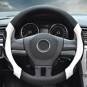 AVIAXO CAR Pass Steering Cover Steering Wheel Cover PVC Leather Beige Sport Style Universal Fit SUV Truck Sedan Car (Black , White)