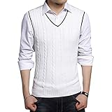 Regular Fit Mengyu Herren V-Ausschnitt Ärmellose Strickweste Weste Gentleman Golf Pullunder Tank Tops Gilet Weiß