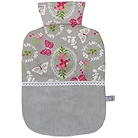 Wärmflaschenbezug in grau und pink mit Schmetterlingen für 2 l Wärmflasche
