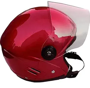 ISI Marked Men and Women Unbreakable Racing-1 Track Open-Face Motorbike Helmet with Strap (Red)