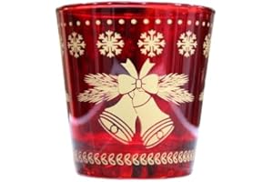 Omniacasa Set di 6 Bicchieri Natalizi in Vetro Rosso con Campane e Fiocchi di Neve Colore Oro, Ideali Per La Tavola di Natale