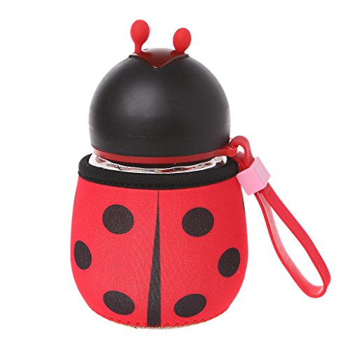 Lamdoo Creative Protable Bee Ladybug Water Bottles Glass Drink Cup Outdoor Kids Gift Red Ladybug