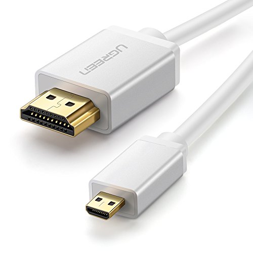 Micro HDMI auf HDMI UGREEN High Speed Kabel 2m mit Ethernet Vergoldete Kontakte Unterstützung 1080p 3D,4K-Auflösung und ARC, Micro HDMI D Stecker auf HDMI A Stecker Alu-Gehäuse Weiß