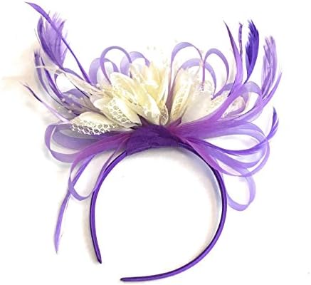 Caprilite Purple and Cream Feather Hair Fascinator Headband Wedding and Royal Ascot Races Ladies