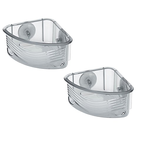 2er Set stabiler Dusch-Korb mit Saugnäpfen für Bad, Dusche, Küche, WC etc. in transparent für die Eckablage ohne Bohren