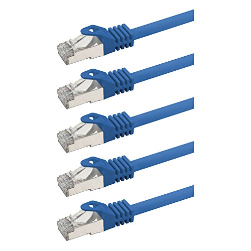 rocabo 0,5m RJ45 Netzwerkkabel Patchkabel mit CAT 7 Rohkabel – LAN – Ethernet Gigabit LAN Switch Router - S/FTP PiMF – Halogenfrei blau 5 Stück