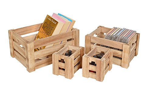 ts-ideen 4er Set Kisten Holztruhe Obstkiste Landhaus Stil Weinkiste Box Aufbewahrung Holzkiste natur Kinder Zimmer - 6