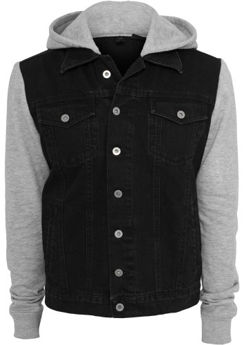 TB669 Hooded Denim Fleece Jacke bergangsjacke Herren Kapuze, Gre:S;Farbe:Black
