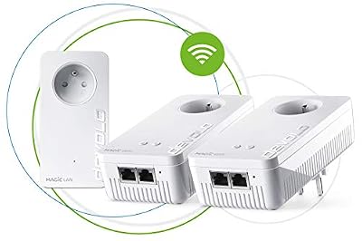 Devolo 8368 Magic 1 WiFi : Multiroom WiFi Kit CPL, WiFi ac jusqu'à 1200 Mbits/s, 2 ports Fast Ethernet, prise de courant intégrée, point d'accès WiFi Mesh, blanc