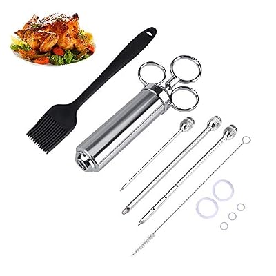 Aigend Viande Injector - Marinade en Acier Inoxydable saveur des Aliments Seringue Viande Injector Kit avec Canon, 3 Aiguilles, Clean Brosse, Brosse à Graisse
