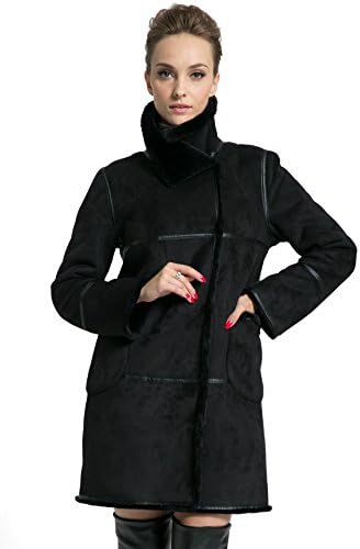 Ovonzo Women's Winter Style Soft Faux Suede Leather Pea Coat Hip Length Black Size M