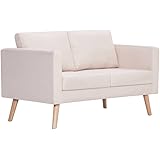 vidaXL Sofá de Tela 2 Plazas Color Crema Asiento Taburete Sillón Silla Taburete Banco Mueble Mobiliario Salón Comedor Cocina 