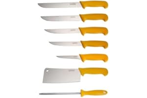 Shov Set di coltelli da macellaio, 7 pezzi, con accetta e affilatura in acciaio inox, ergo-grip