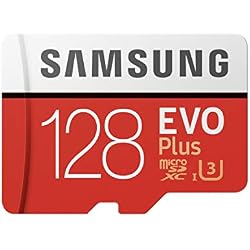 Samsung EVO Plus - Tarjeta de Memoria microSD de 128 GB con Adaptador SD, 100 MB/s, U3, Color Rojo y Blanco
