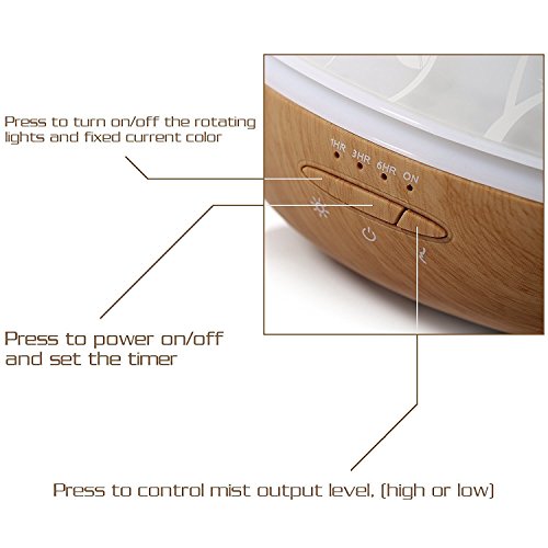 ISELECTOR 500ml Glas Aroma Diffuser/Diffusor Ultraschall Luftbefeuchter Duftzerstäuber mit 7 LED Farbwechsel und Timer für Aromatherapie und ätherische Öle Holz - 4