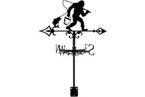 SUPERDANT Bigfoot Iron Weather Vane Bigfoot Fishing Metal Weathervane Black Wind Direction Garden Art Decor for Roof Indicators Wind Vanes for Yard Outdoor Farm Barn Sheds Garden Patio Decoration
