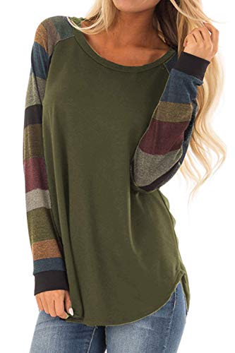 Olidarua Women's Casual Long Sleeve Tops Shirts Round Neck Stripe Blouses