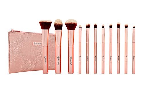 Metal Rose 11-Piece Brush Set With Cosmetic Bag