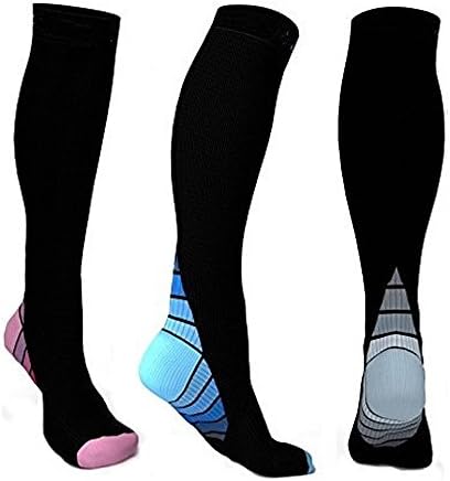 3 Pairs Nylon Fabric Compression Socks for Men or Women, Fit for Running, Nurses, Shin Splints, Maternity Pregnancy, Gym, Yoga, Recovery, Flight Travel (L / XL)