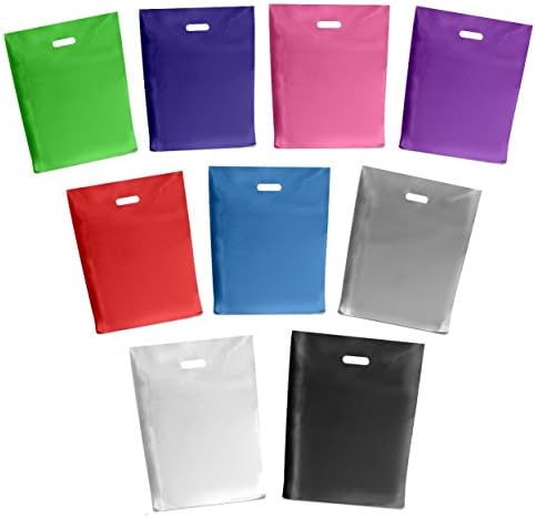 MustBeBonkers 50 MIXTURE OF PLASTIC BAGS - BOUTIQUE RETAIL GIFT SHOP CARRIER BAG - 10x12x4 Inches