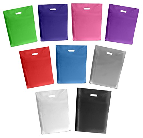 MustBeBonkers 50 MIXTURE OF PLASTIC BAGS - BOUTIQUE RETAIL GIFT SHOP CARRIER BAG - 10x12x4 Inches