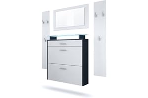 Vladon Malea Hallway Storage Set, Set da Ingresso con 1 scarpiera a Muro, 1 Specchio a Muro e 2 Pannelli Appendiabiti, Antracite/Bianco Opaco
