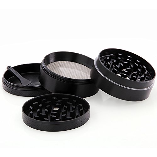 DCOU neue Design Premium Krautmühle mit Siebgrinder haltbare Zamak-Legierung Tabak Mahler Crusher Gewürze Schleifer mit Blumen auf dem Deckel Magnetisch Ø55mm 4-teilig Schwarz - 7