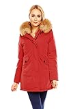 Größen : S M L XL XXL Mayaadi Damen Winter Parka Jacke Mantel 100% Echtes XXL Fell Pelz Kapuze HS-6015 Rot XL