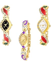 Krupa Enterprise Analogue Dial Multi Color Diamond Watch for Girls & Women Combo Pack - 3