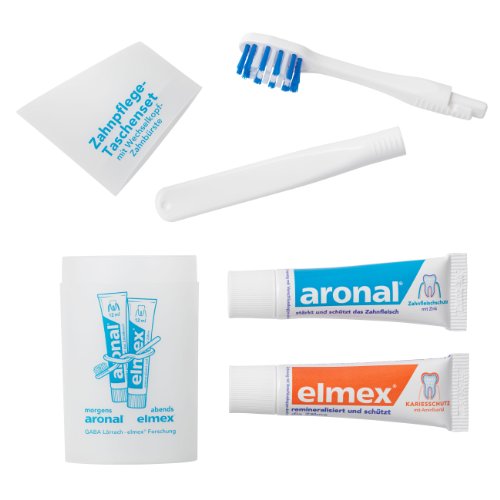 Preisvergleich Produktbild 5Pack Elmex Zahnpflege-Taschenset (Reise-Zahnbürste und Zahnpasta) weiß 5x 1 Stück
