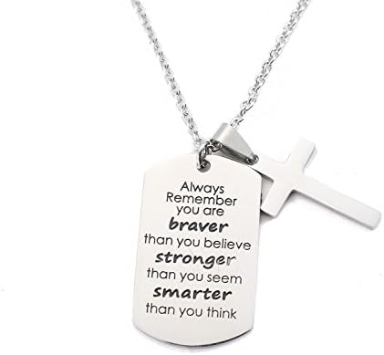 Necklace Chain Cross Pendant Inspirational Religion Jewelry Quotes Gift for Girl Teen Daughter men Birthday