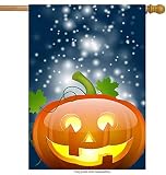 CHKWYN Funny Pumpkin Halloween House Flag Double Sided, Polyester Bling Glitter Autumn Harvest Welcome Yard Garden Flag Banners for Patio Lawn Home Outdoor Decor Size: 12.5-inches W X 18-inches H