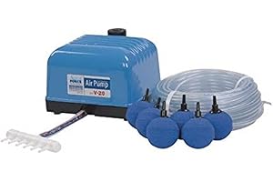 ‎AQUAFORTE Aquaforte Air Pump Set Consisting of Hi-Flow Air Pump V10 + 25 m Air Hose (Diameter 4 x 6 mm) + 4 x Diameter 5 cm Aeration Stone Very Quiet And Powerful Pump