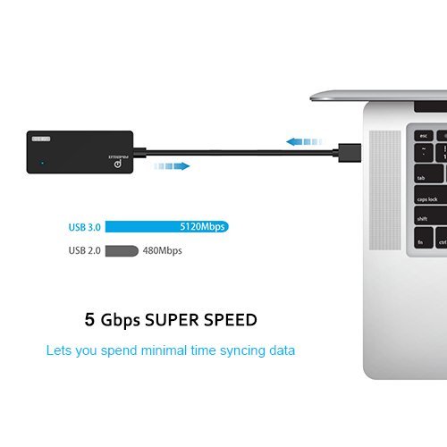USB 3.0 Hub, POWERILLEX Ultra Slim Extra Leicht 4-Port USB 3.0 Datenhub für Apple MacBook, MacBook Air, MacBook Pro, Mac Mini, iMac, MacPro, Windows Laptops und Ultrabooks, sowie PCs und weiteren USB 3.0 kompatiblen Geräten (Schwarz) - 3