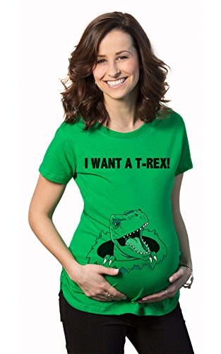 Women's I Want A T-Rex Maternity T Shirt Cute Dino Pregnancy Tee -L