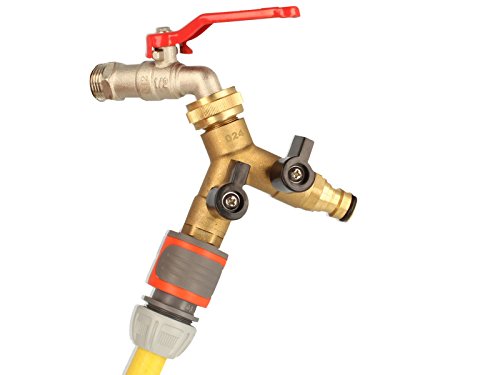 tecuro Messing-2-Wege Y-Verteiler mit Absperrhähnen 3/4 Zoll mit Stecksystem - 4