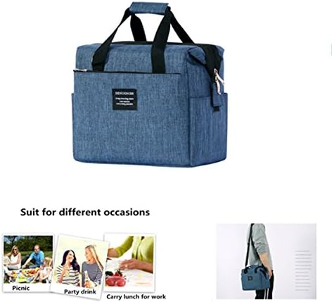 Thermal Lunch Bag Cool Bag Handbag Picnic Bag Box Tote Insulated Storage Container Waterproof Oxford Portable Large with Shoulder Strap,Handles,Zipper, Bottle Holder for Office,School,Picnic (Blue)