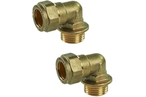 UKDEALS DIRECT UKDD® 15mm Compression by 1/2" BSP Brass Male Iron Elbow 90 Bend, 15mm x 1/2" Adaptors Bend - WRAS Approved - Pack of 2