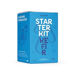 fairment Starterkit Wasserkefir - veganen Wasser-Kefir einfach selber machen - Starterset enthält Bio Kefirkristalle (Kefirpilz), Glas, Zutaten, Zubehör und Rezepte