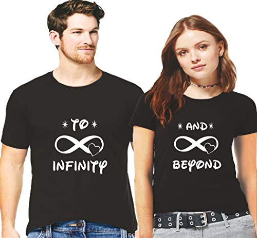 Hangout HubMen's & Women's Round Neck T-Shirt-To Infinity & Beyond-Pack of 2-Couple T-Shirts