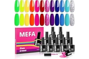 ‎MEFA MEFA UV Nagellack Set Neon, Gel Nagellack UV Set 12 Farben Rot Rosa Orange Grün Gelb Violett Blau Splitter Glitzer UV Gel Nagellack Soak-Off UV Shellac Nagellack für DIY zu Hause Frühling Sommer, 7 ML